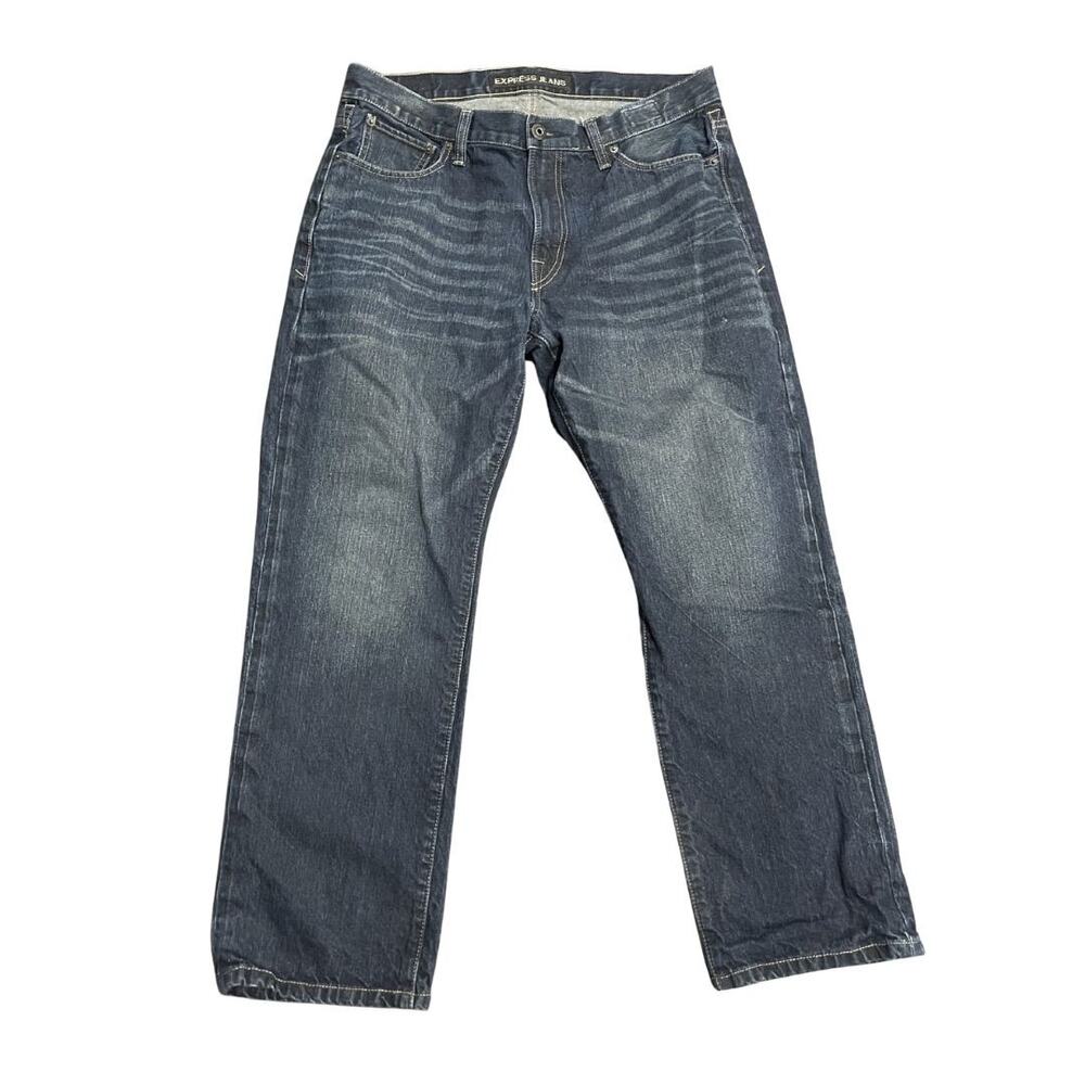 Express Blake Loose Fit Straight Leg Dark Wash Denim Jeans Size 34X30 Streetwear